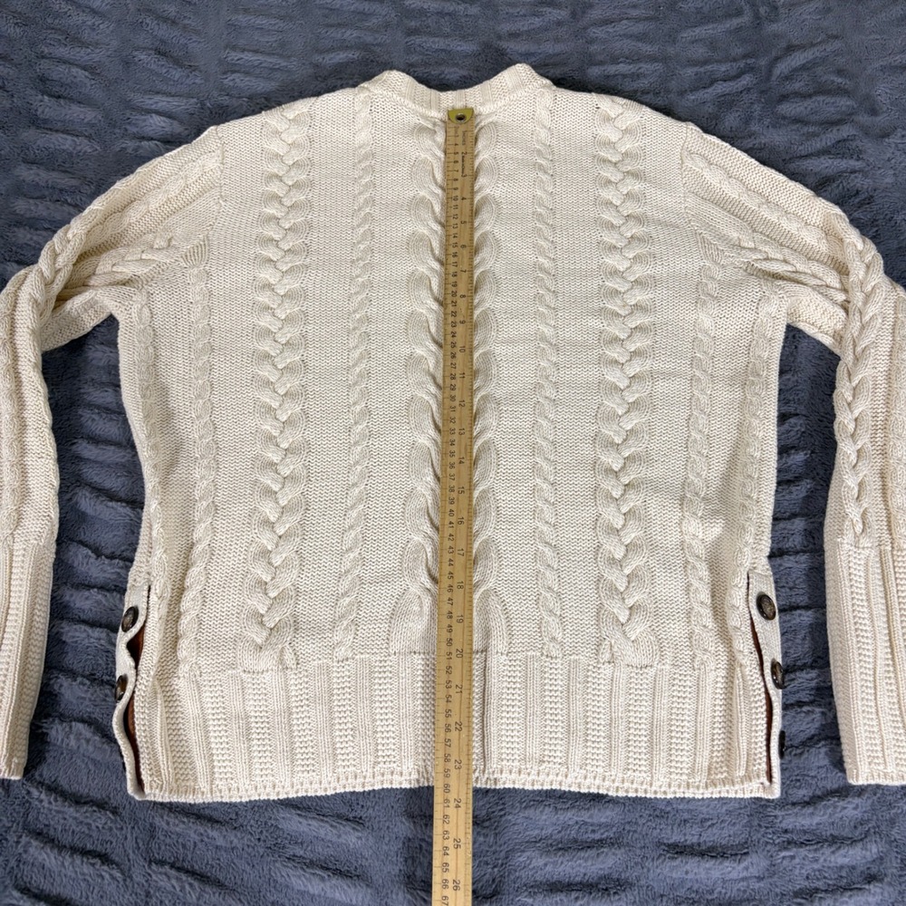 Polo Ralph Lauren Cream Cotton Cable Knit Side Button Sweater Large AR911 - Picture 7 of 8